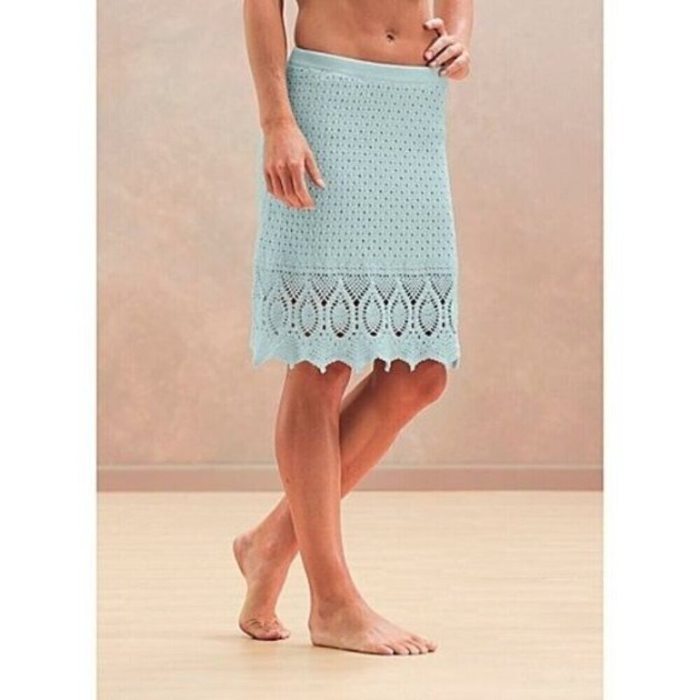 Athleta Womens Knit Lace Skirt S Green Textured Design Elastic Waistband Versati